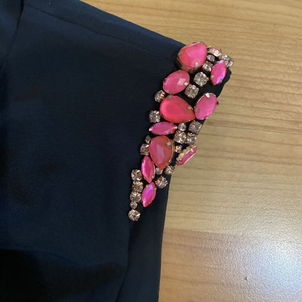 Ted Baker London Black Pink Rhinestones Zipper Back Sleeveless Shift Dress - 3 - Picture 2 of 16